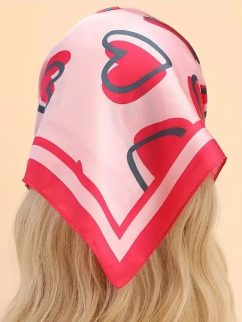 Silk-feel Pink Heart Print Silk Scarf